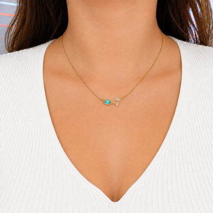 Collar Flor Tulipán Dorada pistilo agua marina 