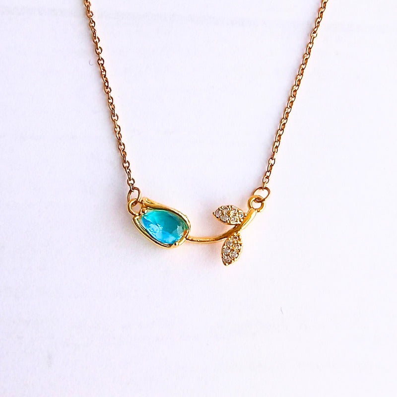 Collar Flor Tulipán Dorada pistilo agua marina 