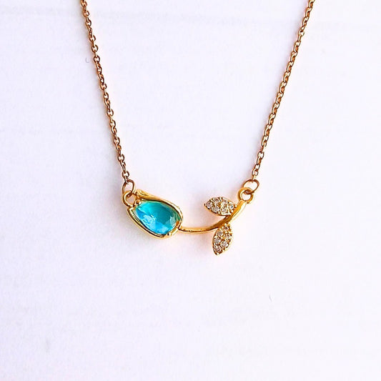 Collar Flor Tulipán Dorada pistilo agua marina 