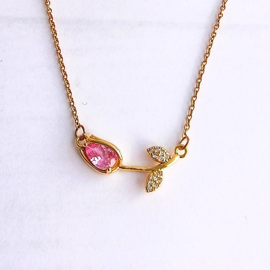Collar Flor Tulipán Dorada pistilo Rosado