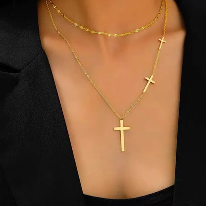 Collar doble Tres Cruces Doradas