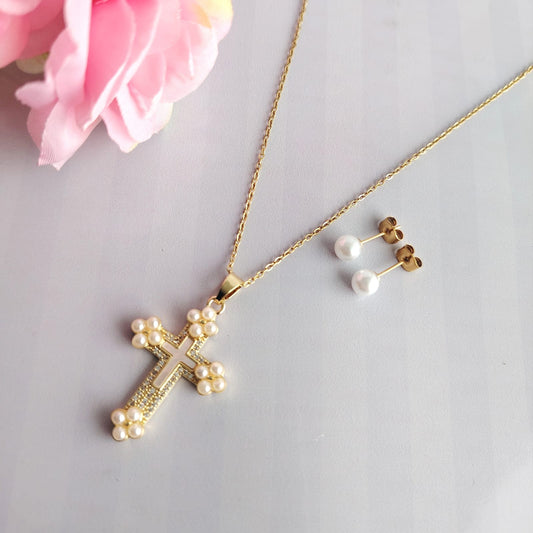 Cadena Cruz para mujer con topos, joyas religiosas