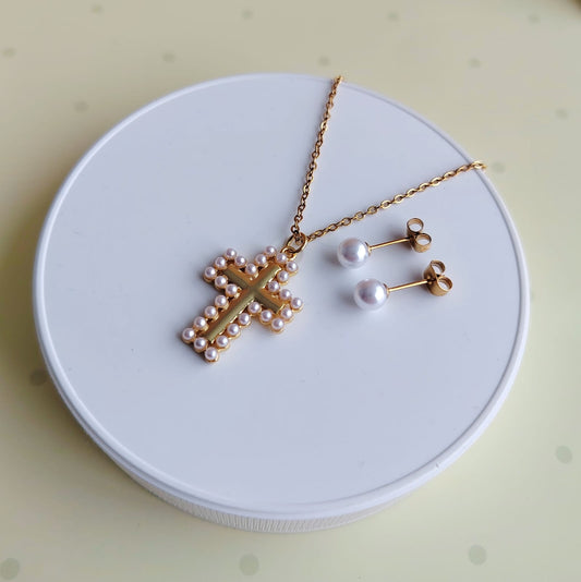 Cadena Cruzo para mujer y topos. joyas religiosas