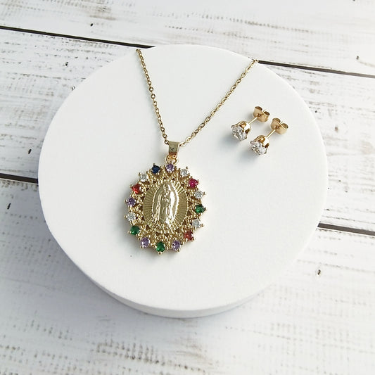 Cadena Virgen de Guadalupe Dorada con Circones & Topos