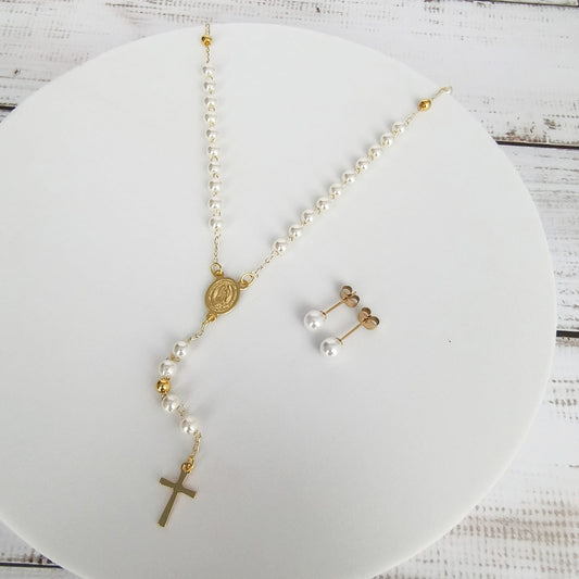 Rosario Dorado con mini Perlas & Topos Perlas.