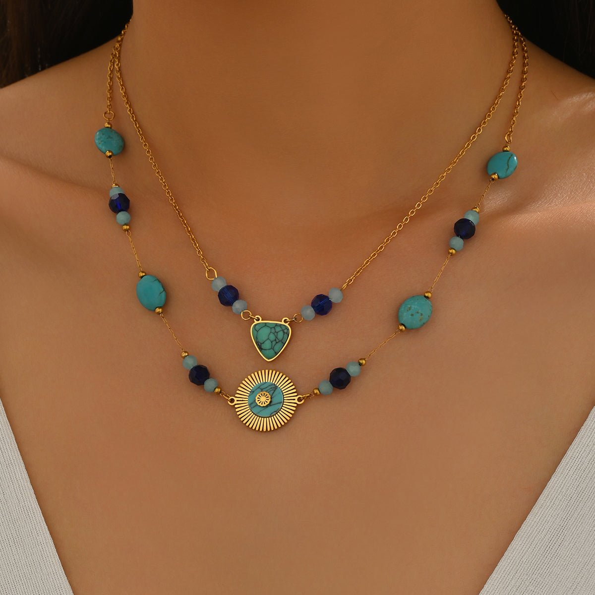 Collar Doble Turquesa.