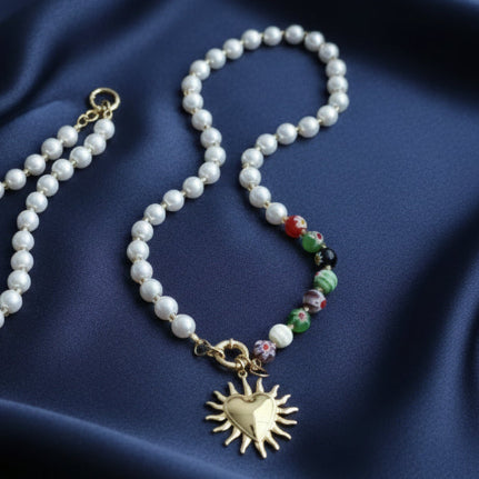 Collar corazón perlas para Mujer