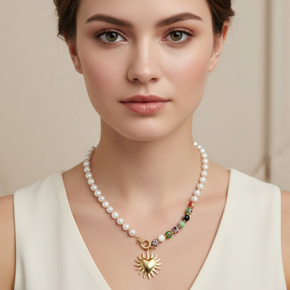 Collar corazón perlas para Mujer