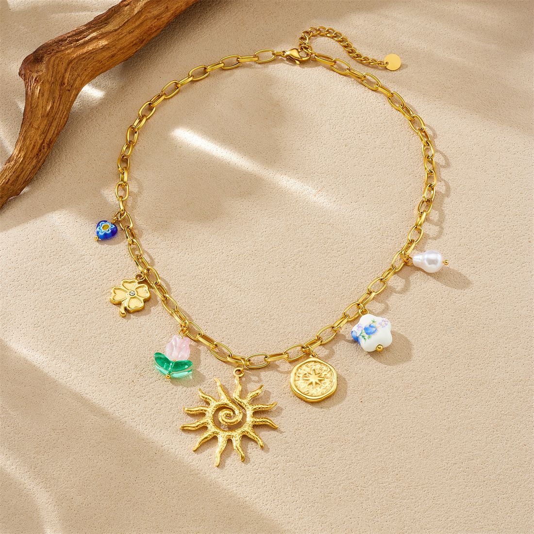 Collar Multidijes Sol Perlas Flores (Charm Naturaleza) + Topos