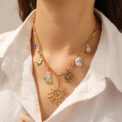 Collar Multidijes Sol Perlas Flores (Charm Naturaleza) + Topos