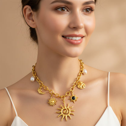 Collar Multidijes Sol Perlas Luna (Charm Estelar) + Topos