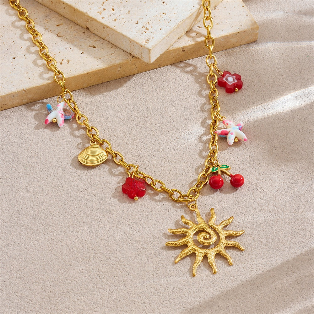 Collar Multidijes Sol Concha Cereza (Charm Verano) + Topos