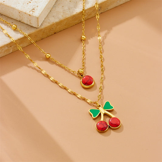 Collar dos capas Cerezas y Topos