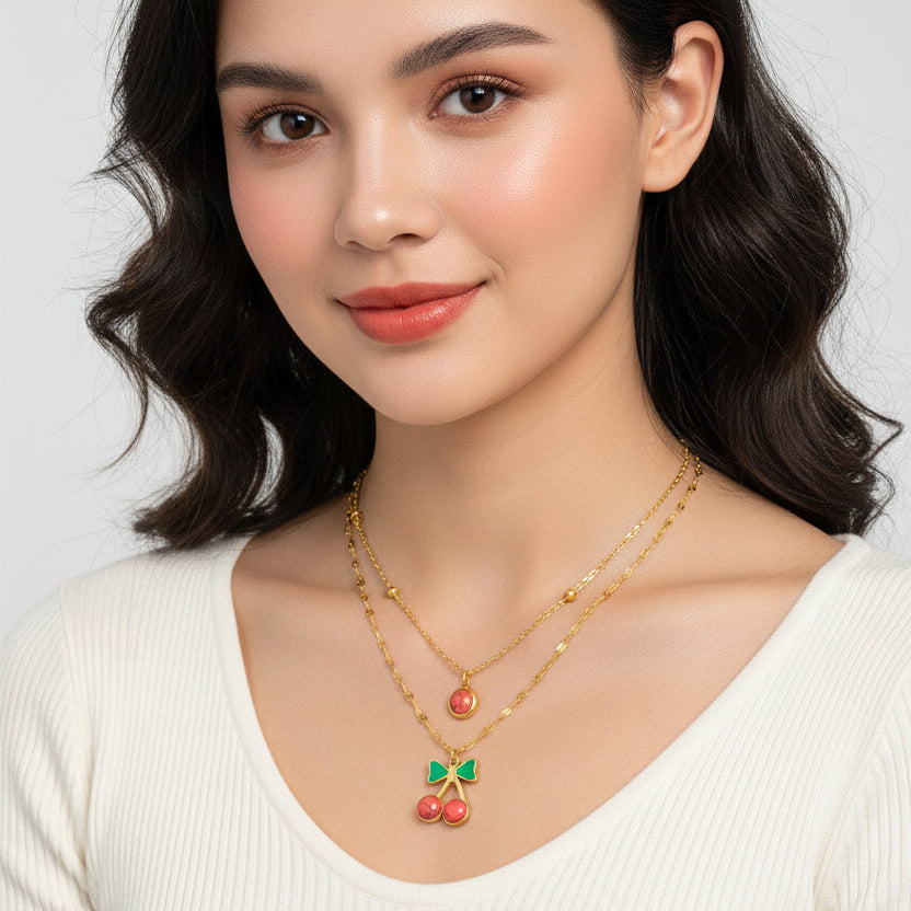 Collar dos capas Cerezas y Topos