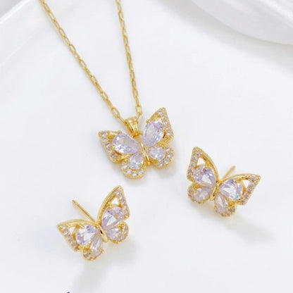 Set Collar & Aretes Mariposa incrustaciones circones brillantes
