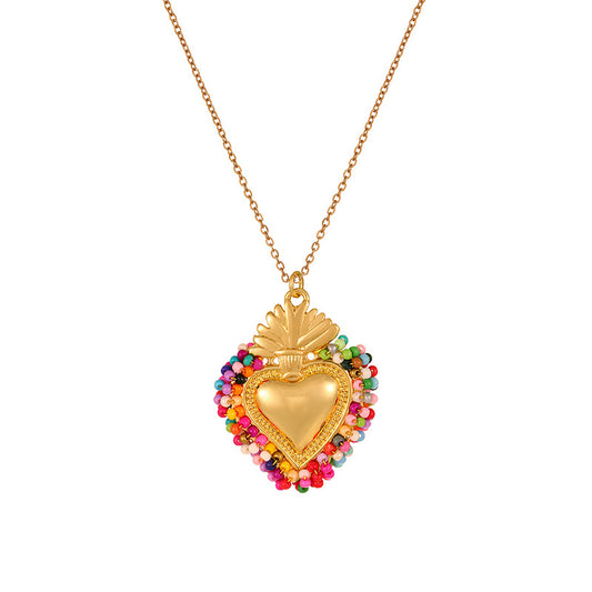 Collar Sagrado Corazón Multicolor Hecho a Mano en Acero de Titanio