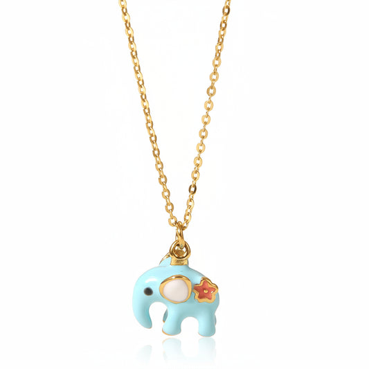 Collar Dorado dije Mini Elefante en Resina Esmaltada