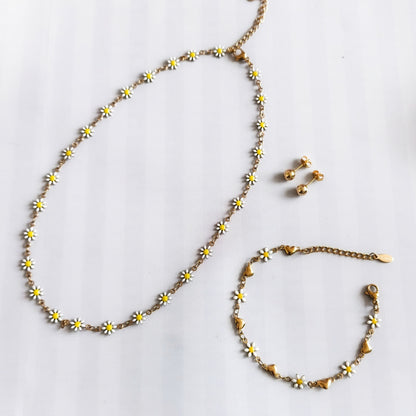 Set Collar y Pulsera Margaritas Mujer + Aretes Dorados