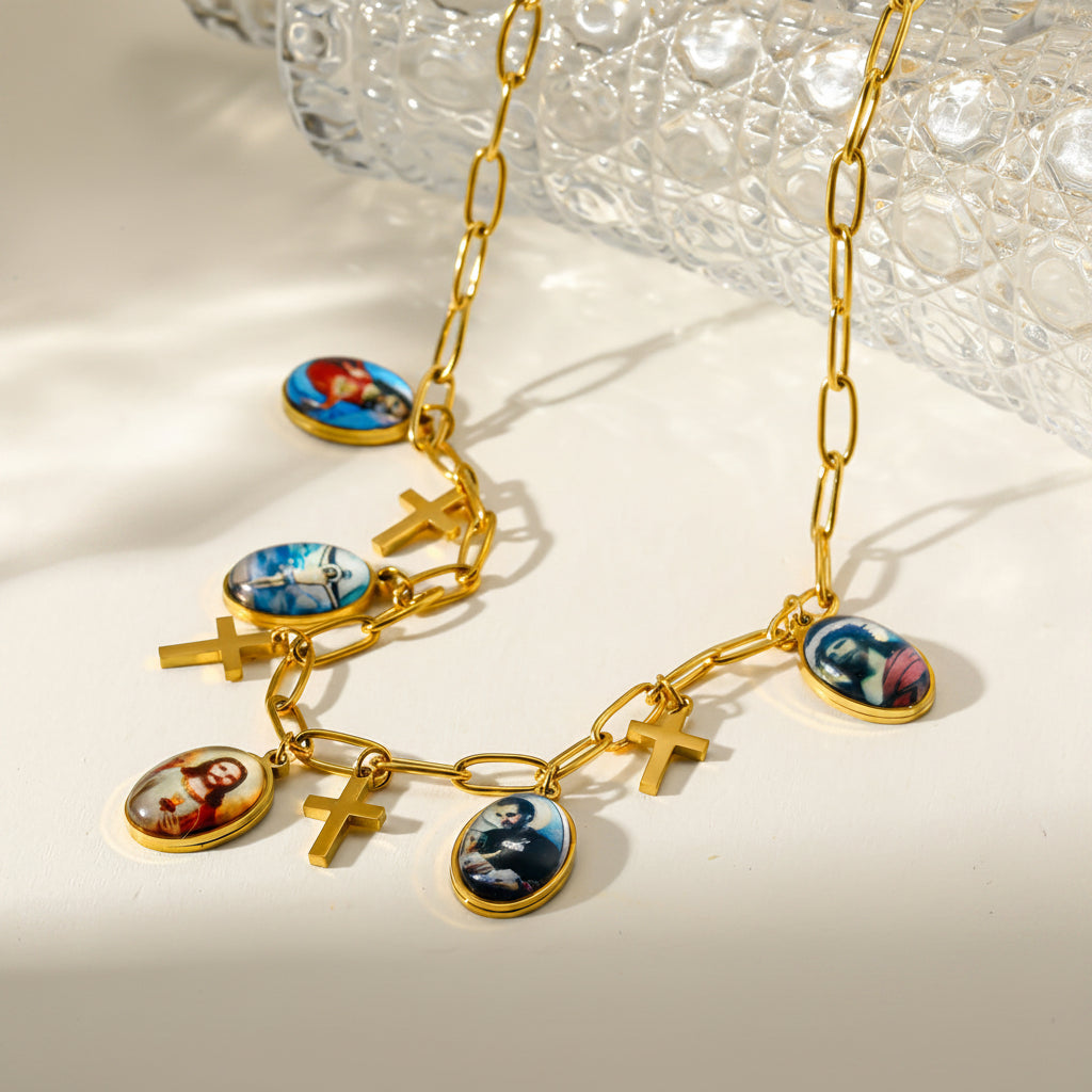 Cadena Religiosa Dorada Multidijes (charms) Jesús & Topos