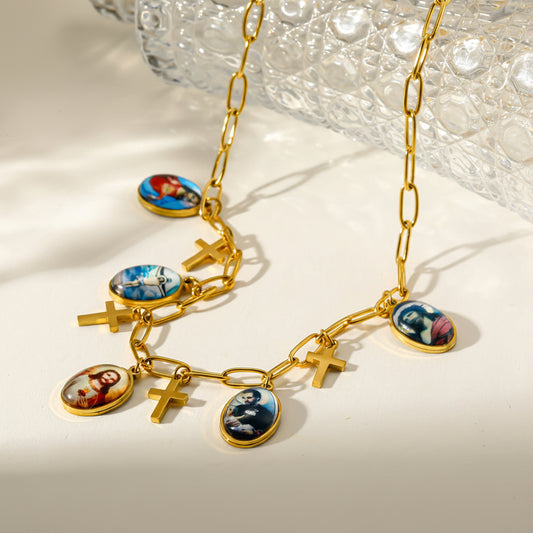 Cadena Religiosa Dorada Multidijes (charms) Jesús & Topos