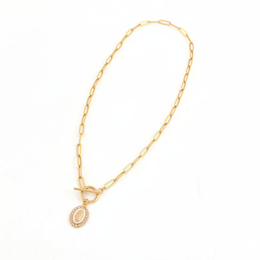 Collar Virgen de Guadalupe blanco incrustaciones Zircones brillantes & Topos