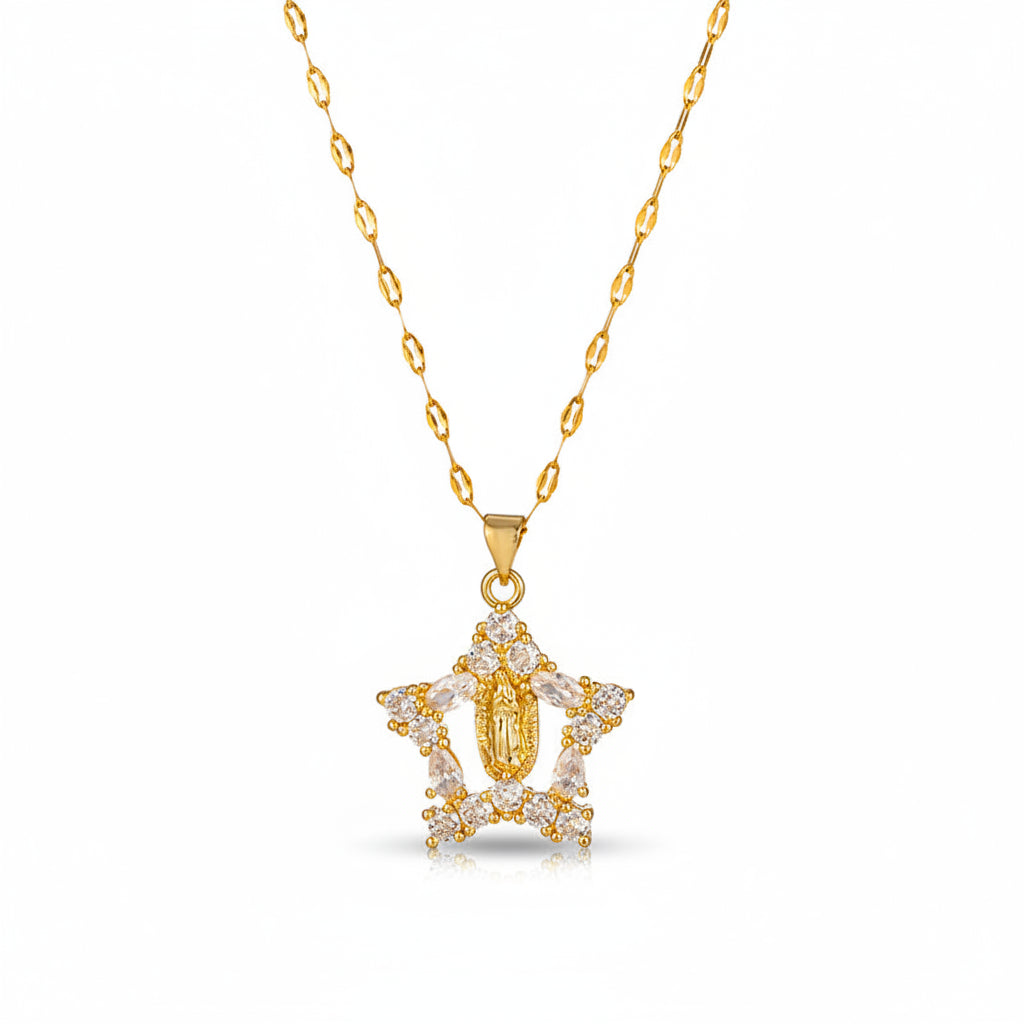 collar para mujer en forma de estrella virgen de Guadalupe