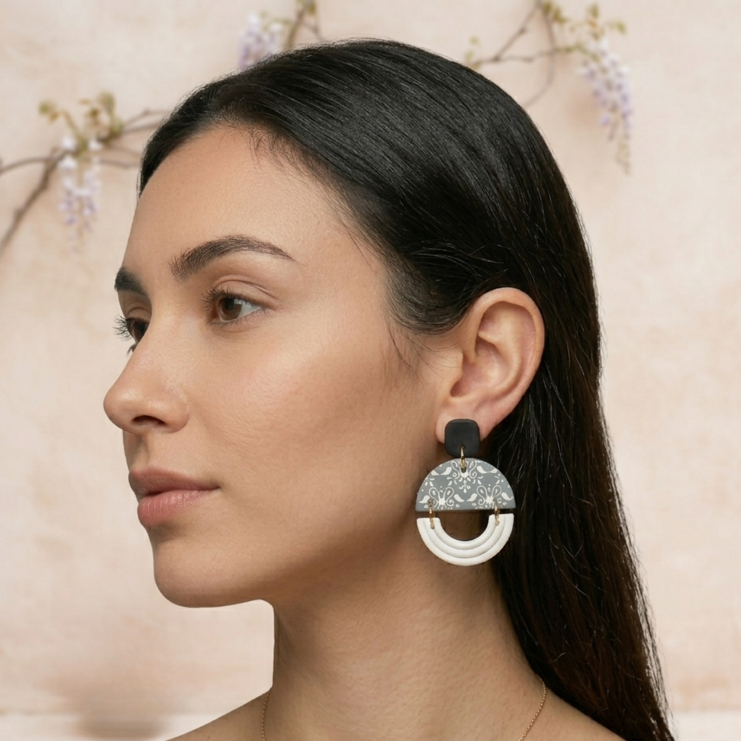 Aretes Vintage Gris en Arcilla Polimérica | Diseño Exclusivo BWK