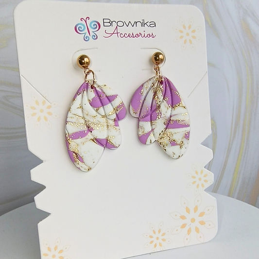 Aretes Artesanales Hojas Mármol Lila en Arcilla Polimérica | Diseño Exclusivo BWK