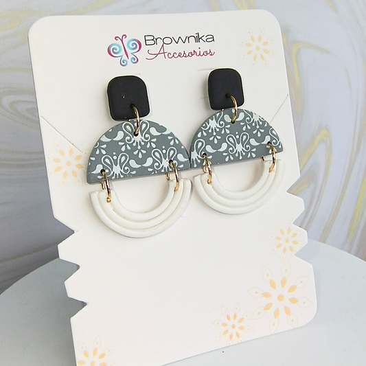 Aretes Vintage Gris en Arcilla Polimérica | Diseño Exclusivo BWK