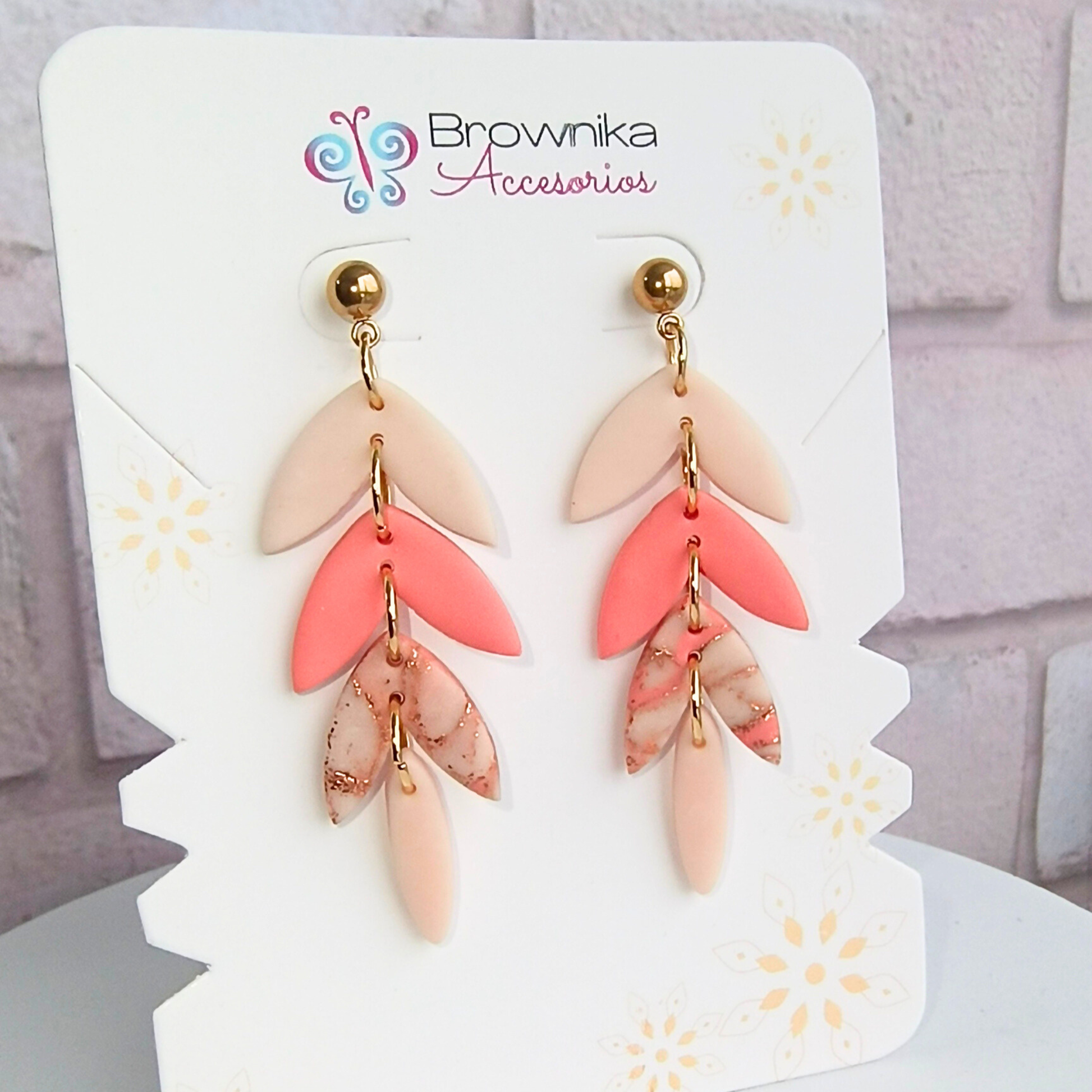 Aretes Artesanales Cascada Tipo Hojas – Arcilla Polimérica 