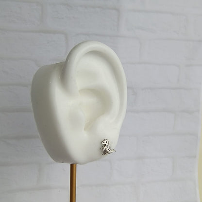 Aretes plateados dinosaurio en acero inoxidable 316L – diseño juvenil y divertido para mujer