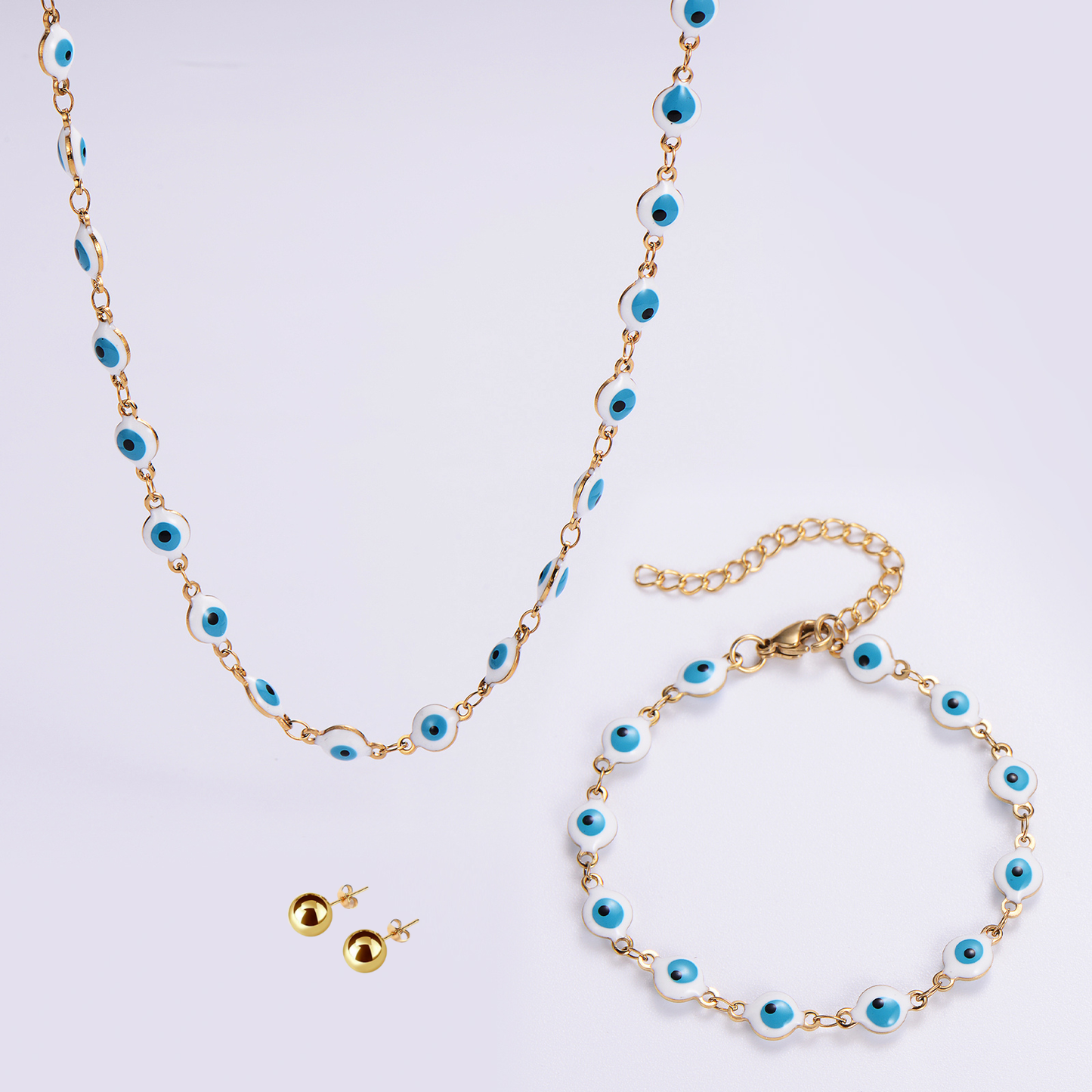 set collar pulsera aretes ojo turco azul mujer Brownika Accesorios