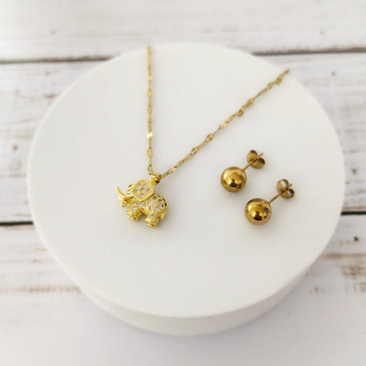 Collar Elefante Mini Dorado con Circones + Topos