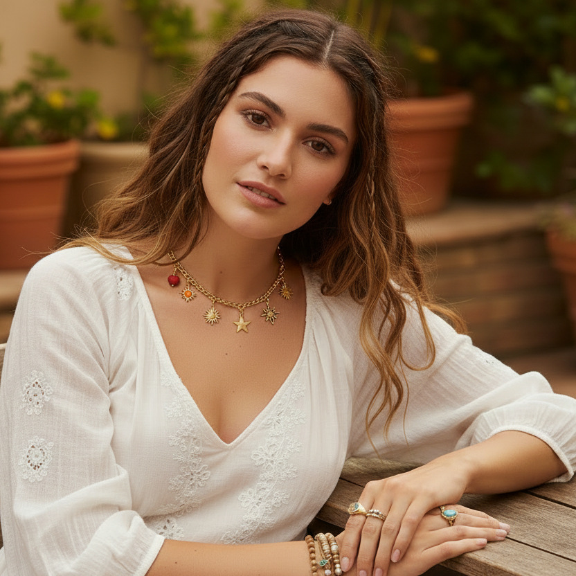 Collar Multidijes Soles Corazones Estrellas (Charm Estelar) + Topos