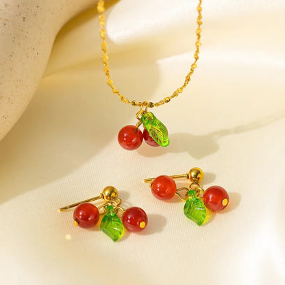 Set Cadena Cerezas Mini y Aretes