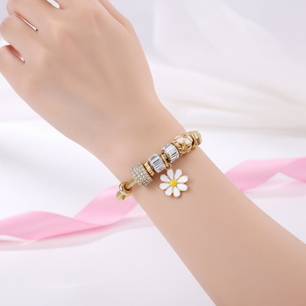Pulsera Multidijes Margarita Dorada Blanca