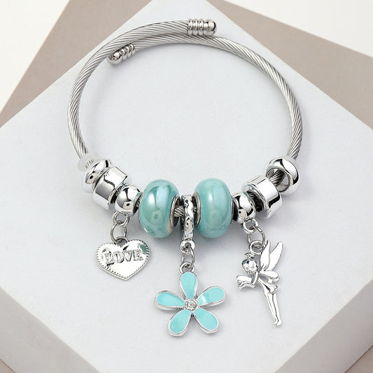 Pulsera Pandora Multidijes Flor Azul Marino Plateada