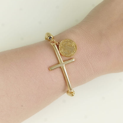 Pulsera San Benito dorada para mujer