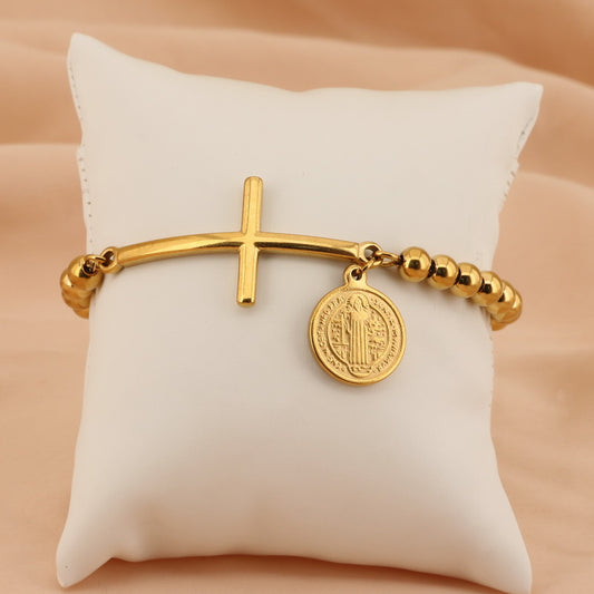 Pulsera religiosa dorada para mujer