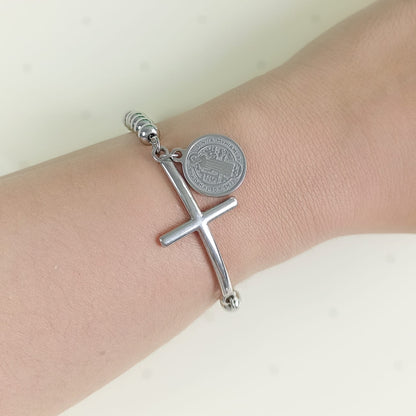 Pulsera San Benito plateada para mujer