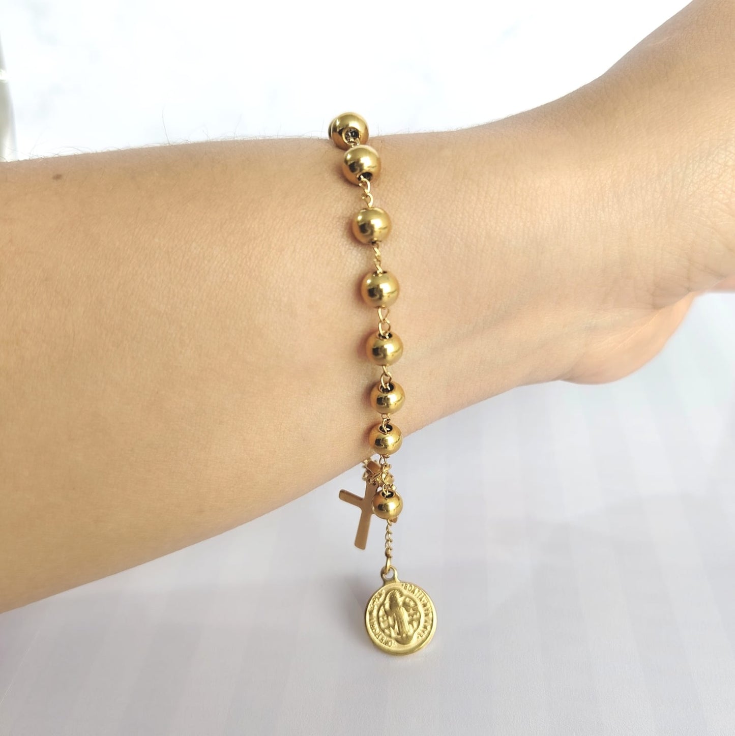 Pulsera Medalla San Benito Dijes Cruz Medalla