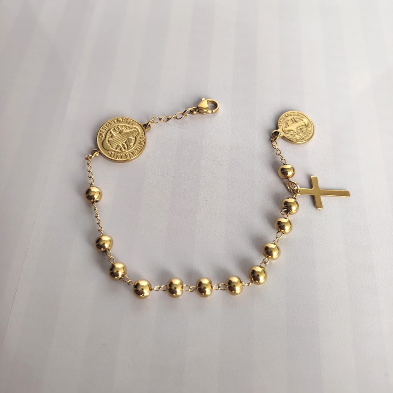 Pulsera Medalla San Benito Dijes Cruz Medalla