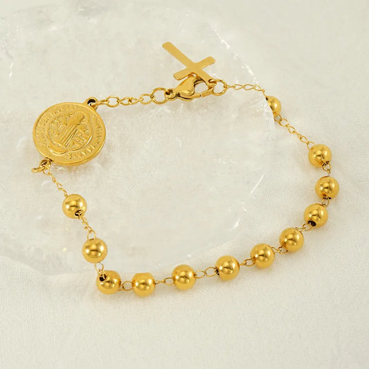 Pulsera de San Benito con cruz dorada