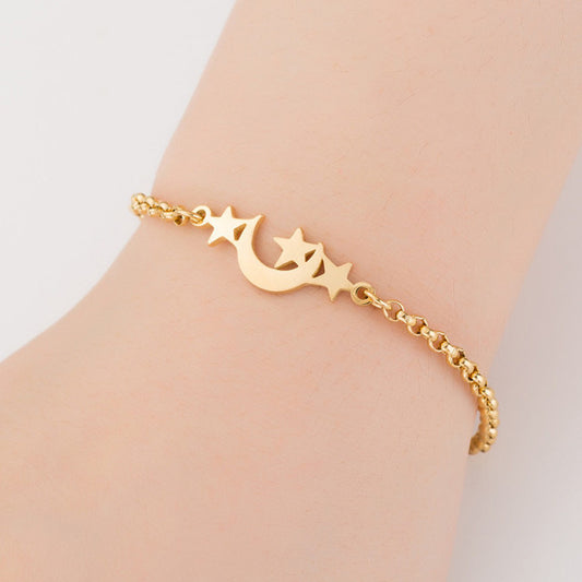 Pulsera Luna y Estrellas en Acero de titanio Hipoalergénico