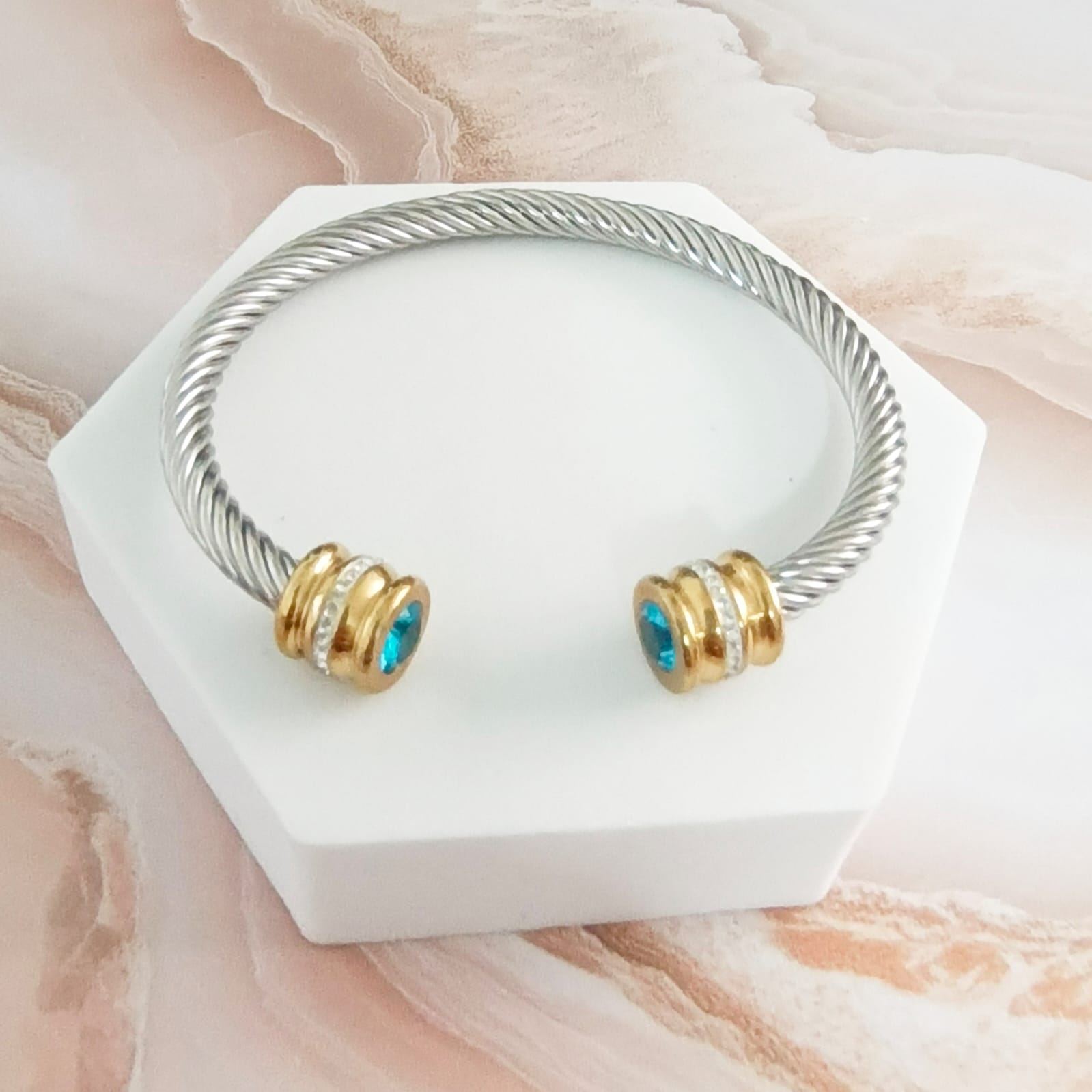 Brazalete Acero Inoxidable con incrustación de circón azul