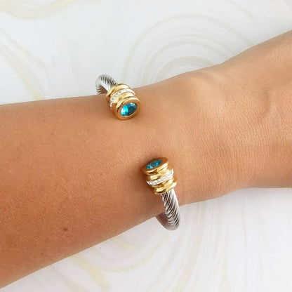 Brazalete Acero Inoxidable con incrustación de circón azul