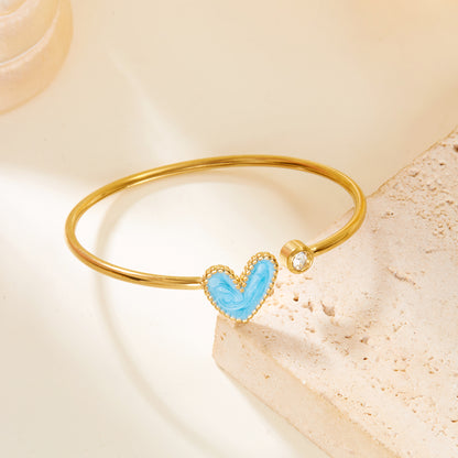 Brazalete de Acero Inoxidable con Corazón Esmaltado
