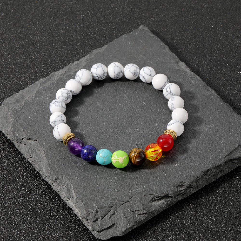 Pulsera de Yoga howlita blanca con Piedras Naturales 7 Chakras.