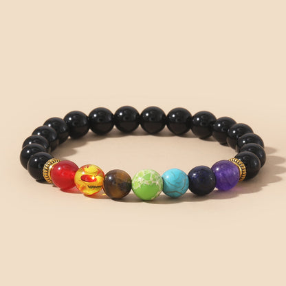 Pulsera de Yoga Ágata Negra con Piedras Naturales 7 Chakras.