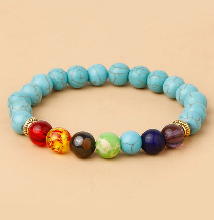 Pulsera de Yoga Turquesa con Piedras Naturales 7 Chakras.